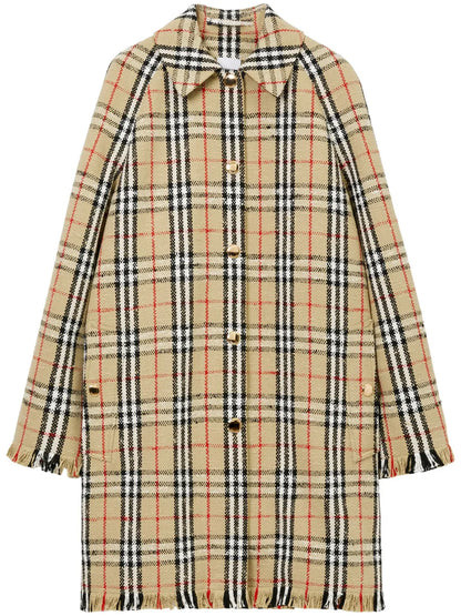 Bouclé Checkered Buttoned Raincoat