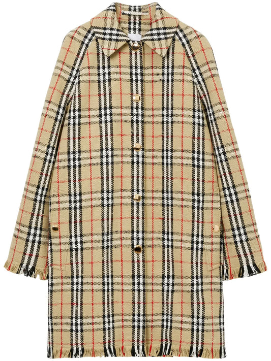 Bouclé Checkered Buttoned Raincoat