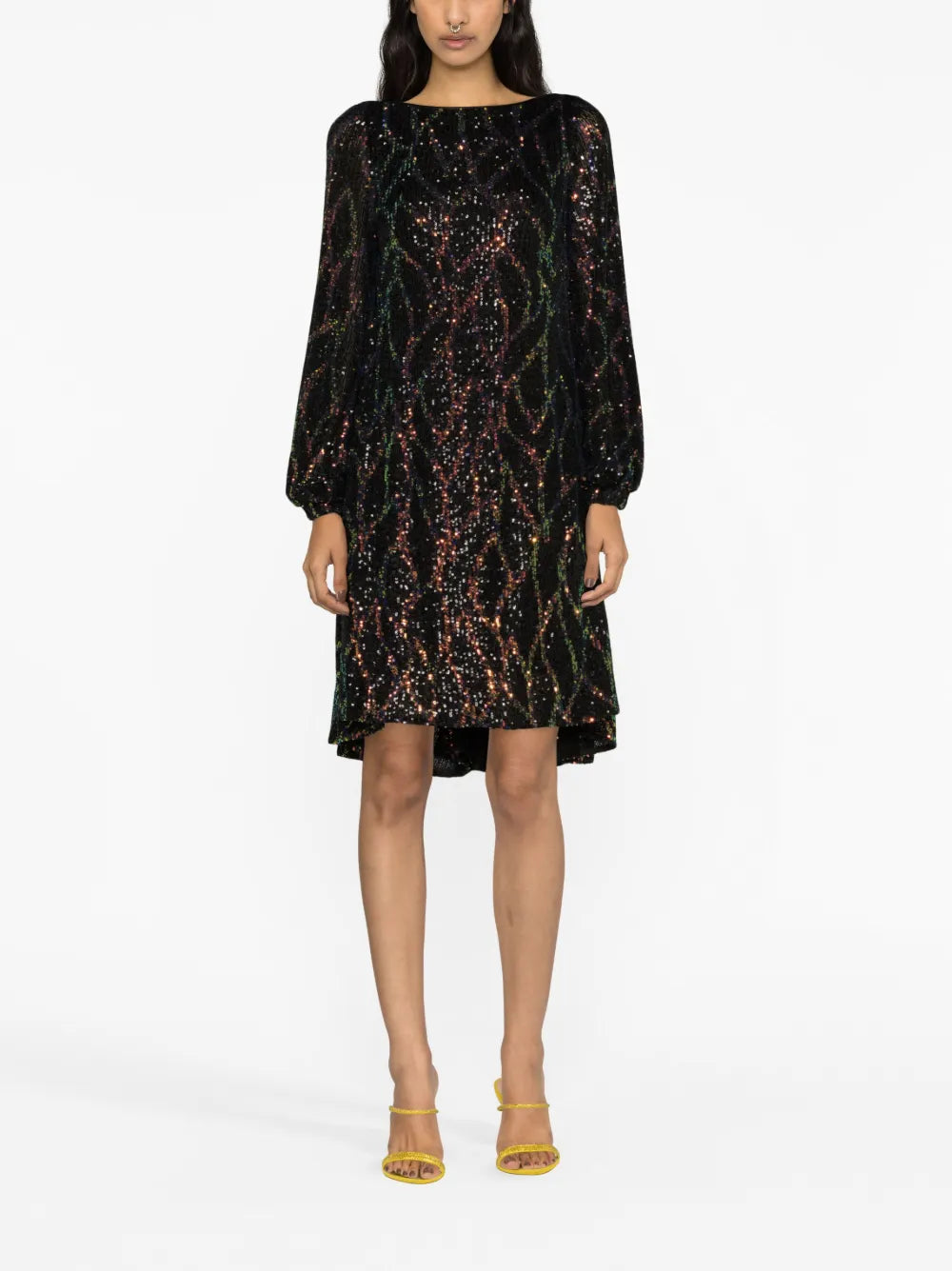 Sequin-Embellished Long-Sleeve Dress