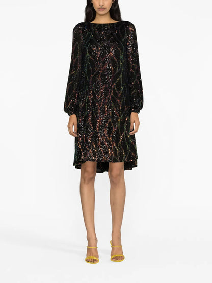 Sequin-Embellished Long-Sleeve Dress