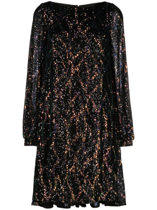 Sequin-Embellished Long-Sleeve Dress