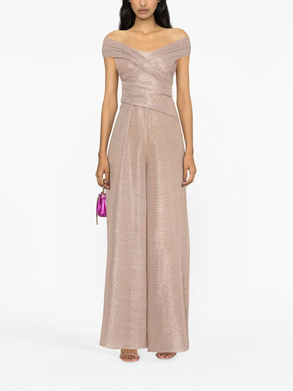 Metallic-Voile Wide-Leg Jumpsuit