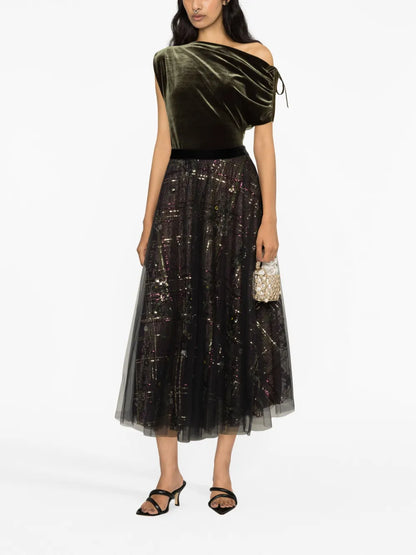 Sequin-Embellished Tulle Skirt