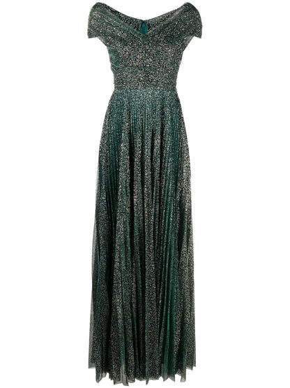 Beaded Off-Shoulder Voile Gown