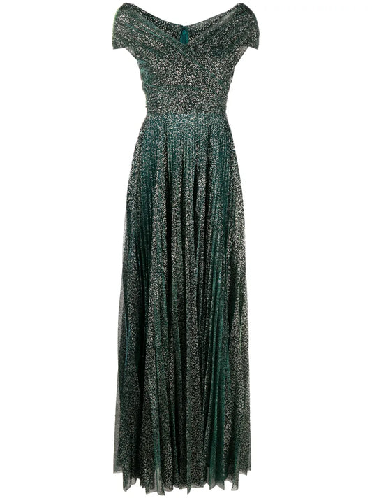 Beaded Off-Shoulder Voile Gown