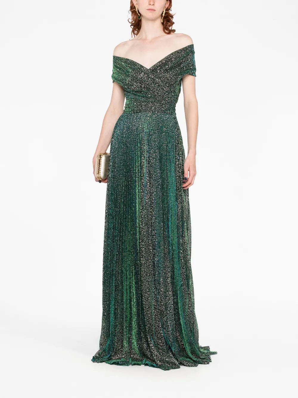 Beaded Off-Shoulder Voile Gown