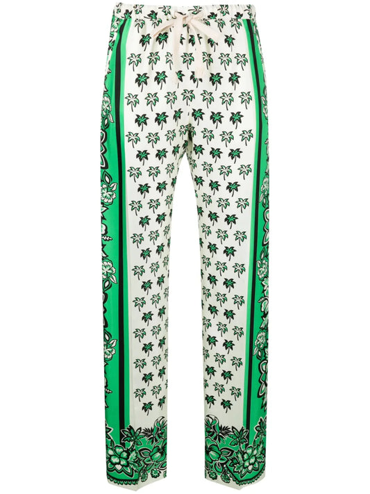 Floral-Print Silk Trousers