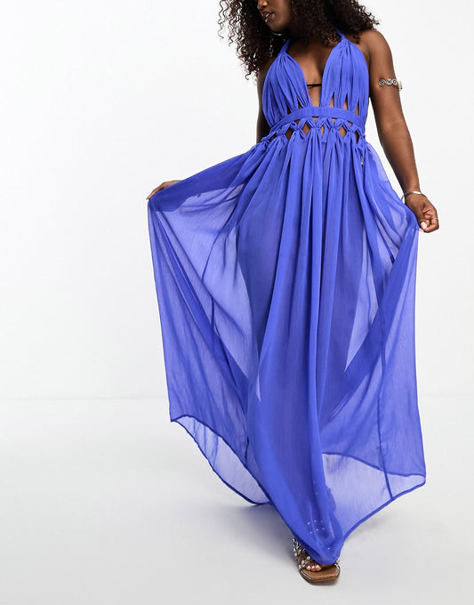 Sheer Lattice Maxi Beach Dress