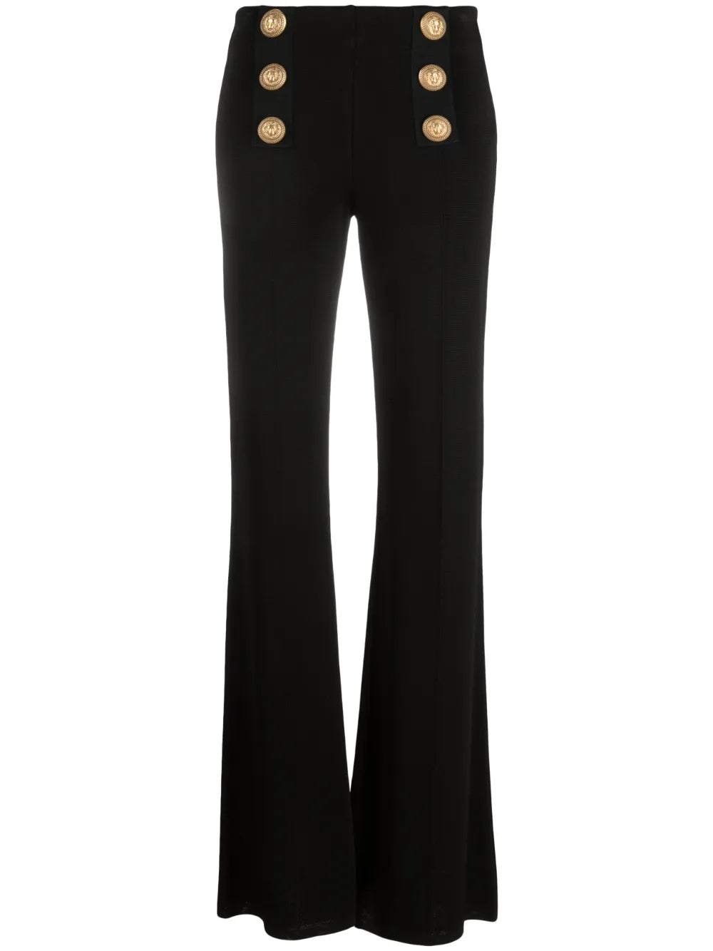 Button-Embellished Flared Trousers