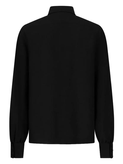 Leaf-Embroidery Silk Shirt
