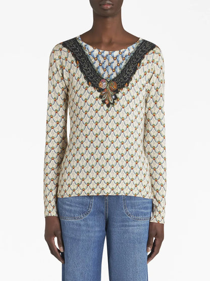Floral-Print Knitted Top