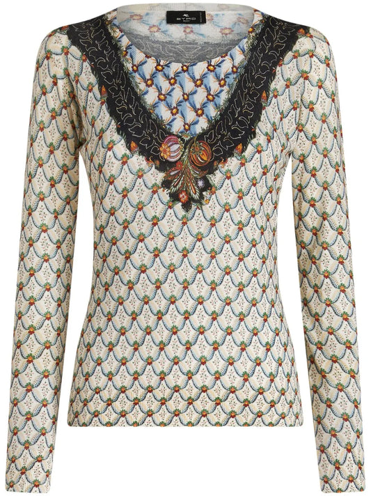Floral-Print Knitted Top