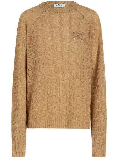 Logo-Embroidered Cable-Knit Jumper