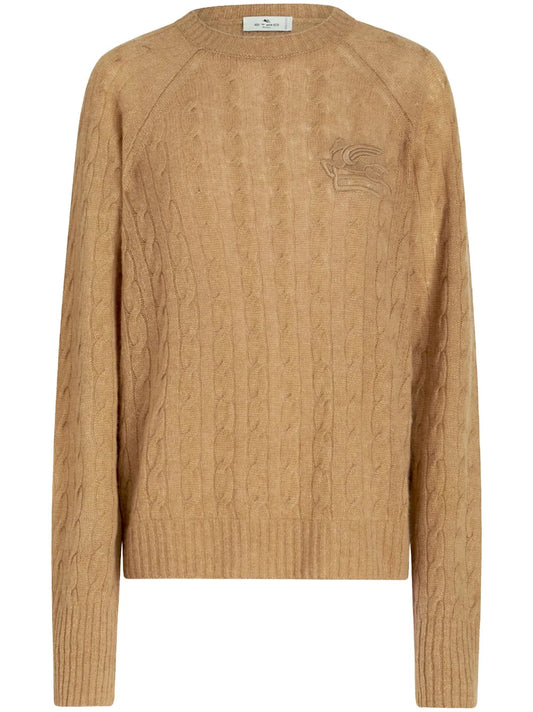 Logo-Embroidered Cable-Knit Jumper