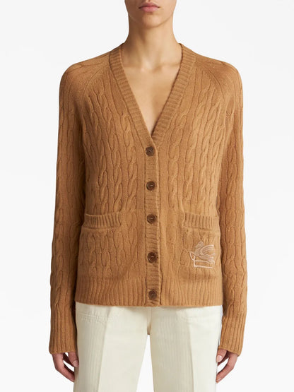 Pegaso-Motif Cable-Knit Cardigan