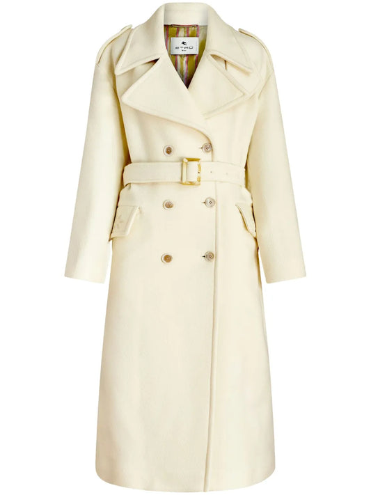 Belted-Waist Double-Breasted Coat