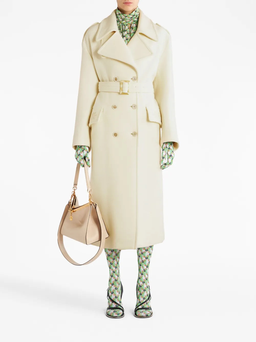 Belted-Waist Double-Breasted Coat