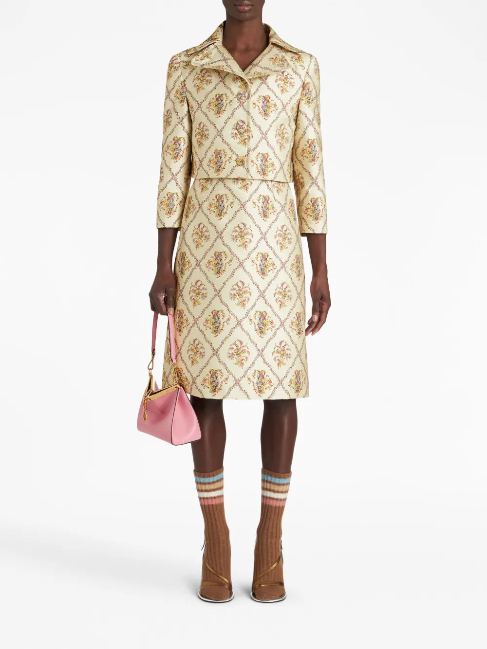 Floral-Pattern Jacquard Fitted Jacket