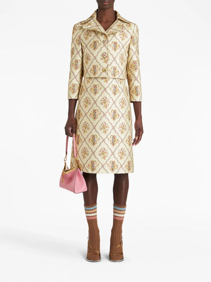 Floral-Pattern Jacquard Fitted Jacket