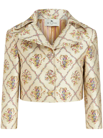 Floral-Pattern Jacquard Fitted Jacket