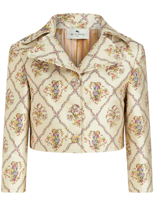 Floral-Pattern Jacquard Fitted Jacket