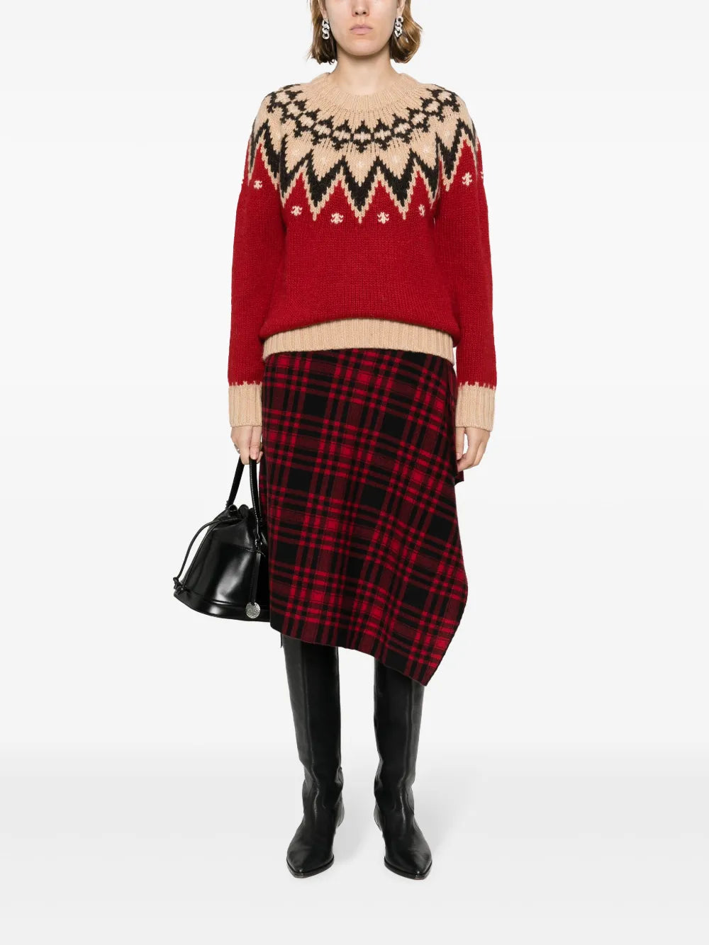 Plaid-Check Wool Wrap Skirt