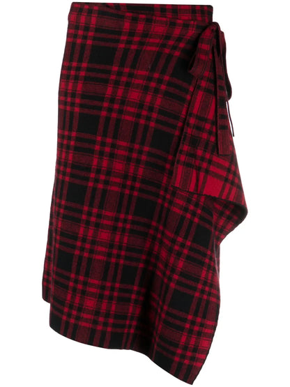 Plaid-Check Wool Wrap Skirt