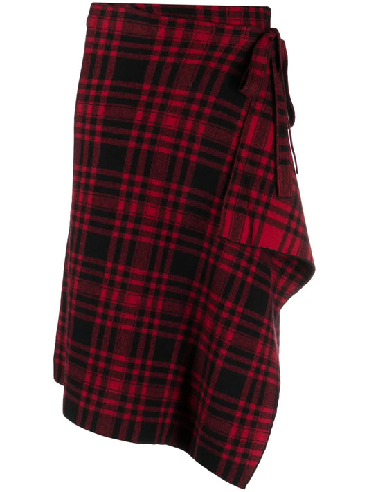 Plaid-Check Wool Wrap Skirt