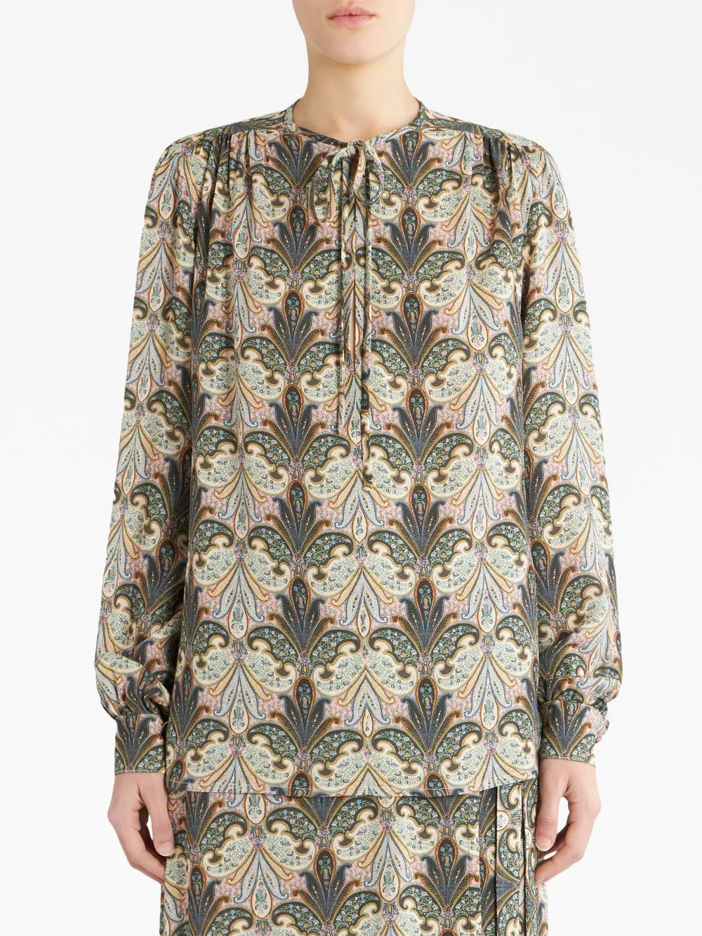 Paisley-Print Front-Tie Blouse