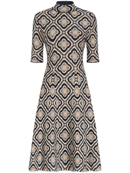 Geometric-Print Midi Dress