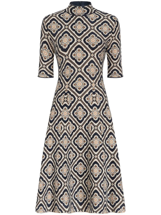 Geometric-Print Midi Dress