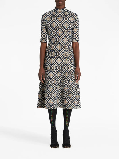 Geometric-Print Midi Dress
