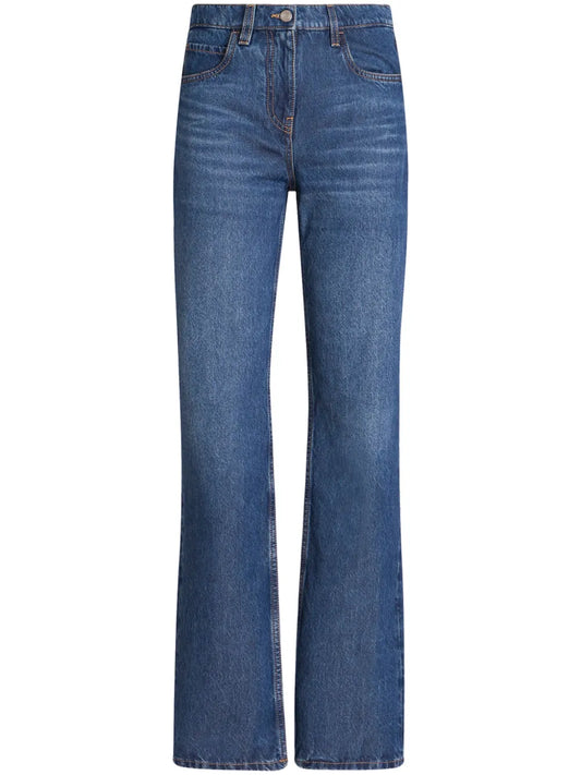 Floral-Embroidered High-Waist Jeans