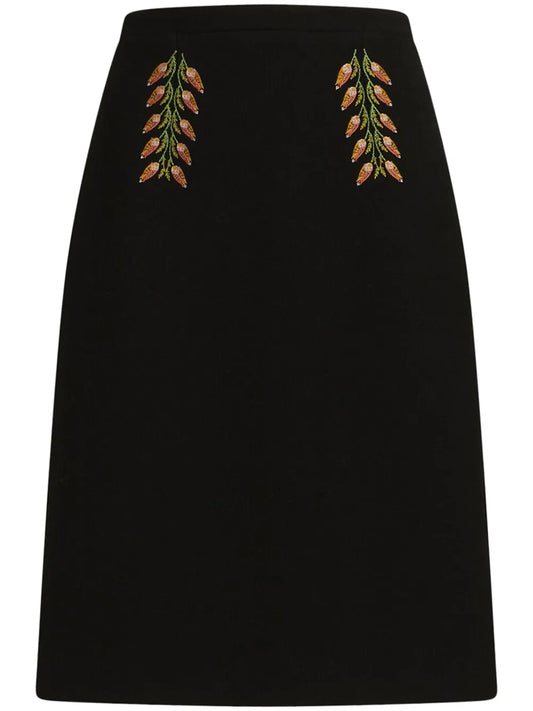 Floral-Embroidery Pencil Skirt