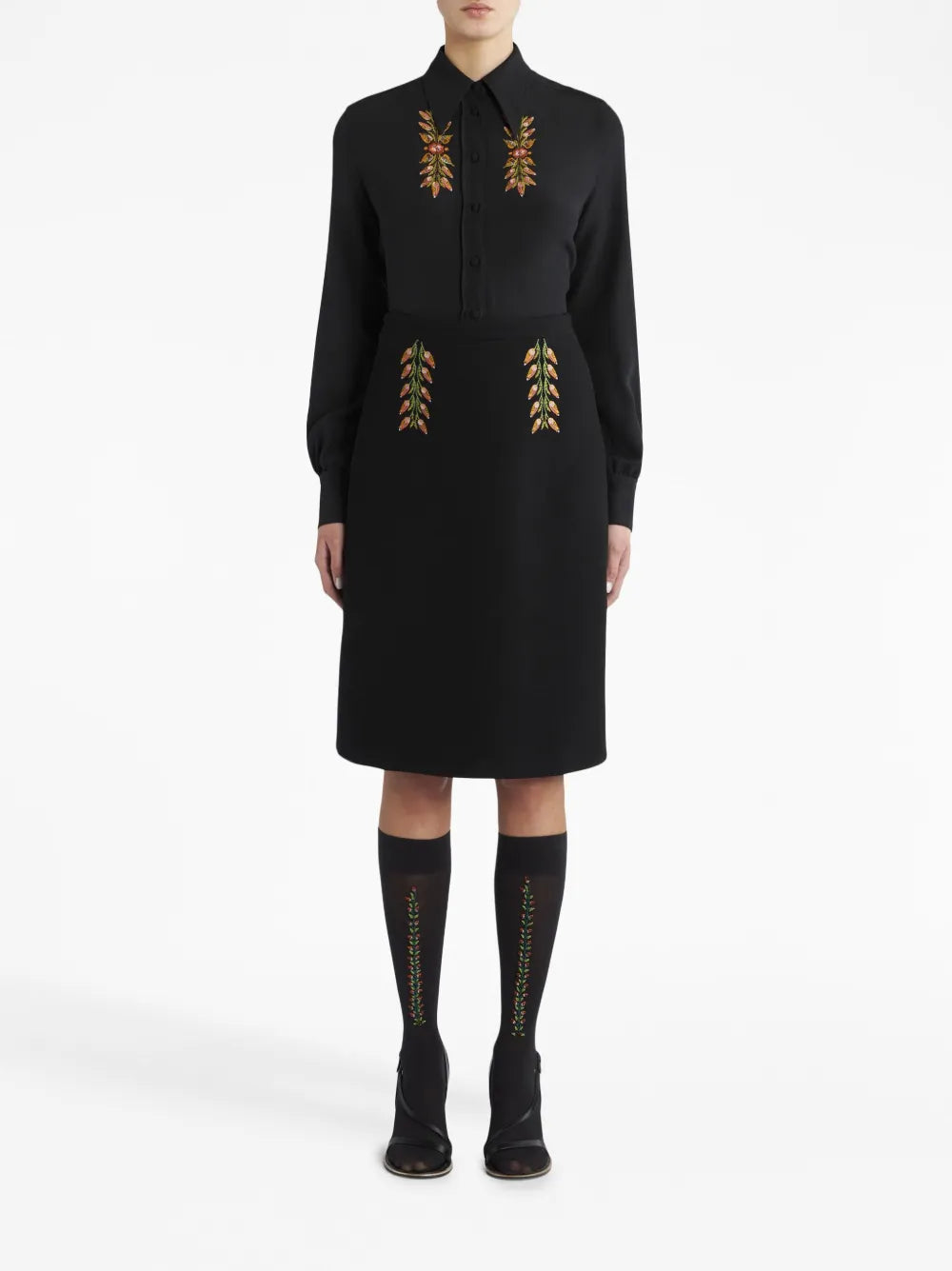 Floral-Embroidery Pencil Skirt