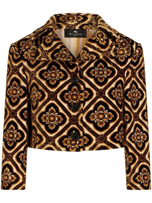 Geometric-Print Cropped Jacket