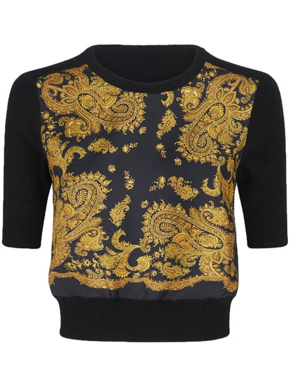Paisley-Print Panelled Knitted Top