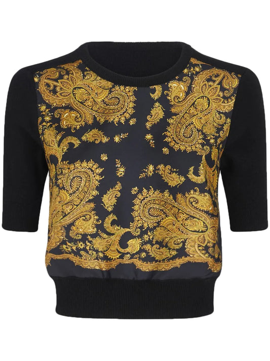 Paisley-Print Panelled Knitted Top