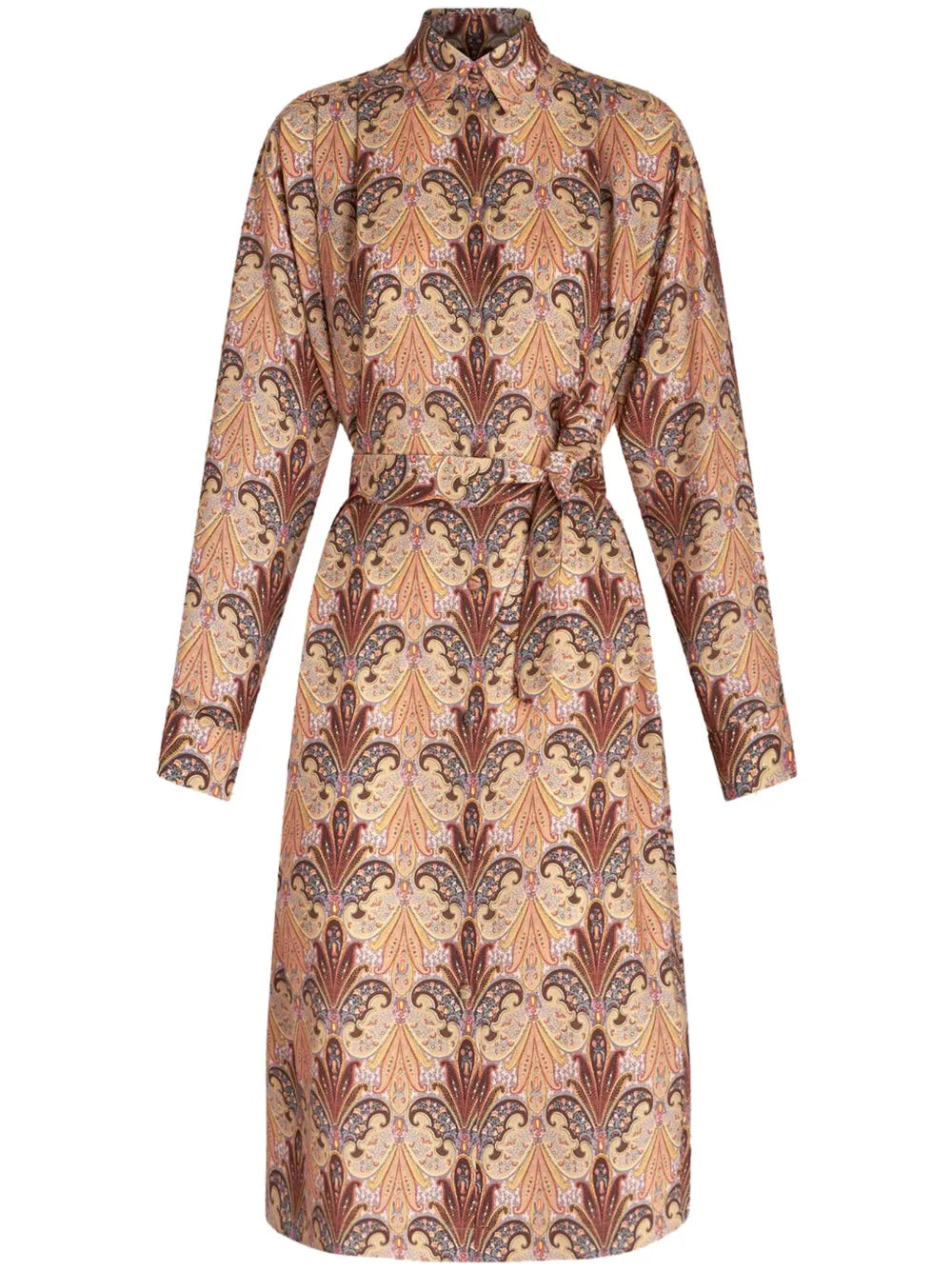 Paisley-Print Belted Midi Shirtdress