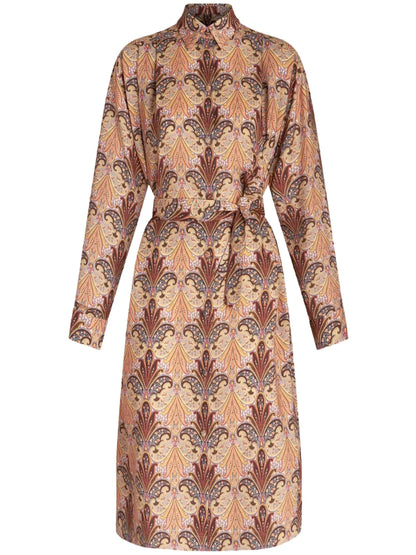 Paisley-Print Belted Midi Shirtdress