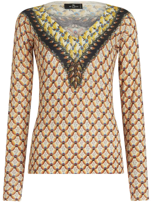 Floral-Print Knitted Top