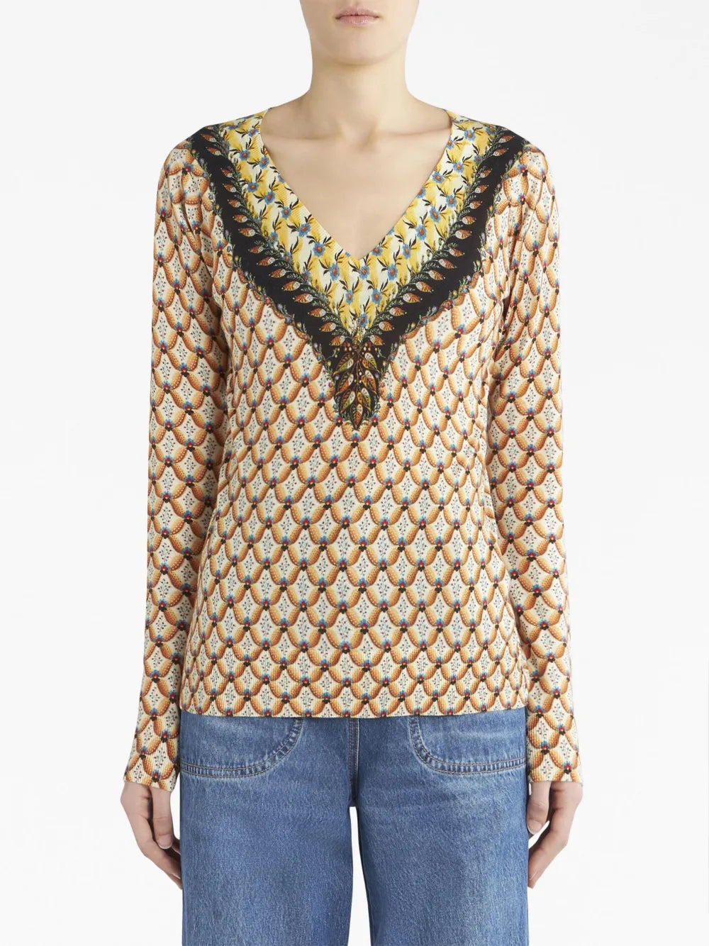 Floral-Print Knitted Top
