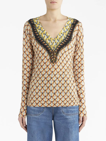 Floral-Print Knitted Top