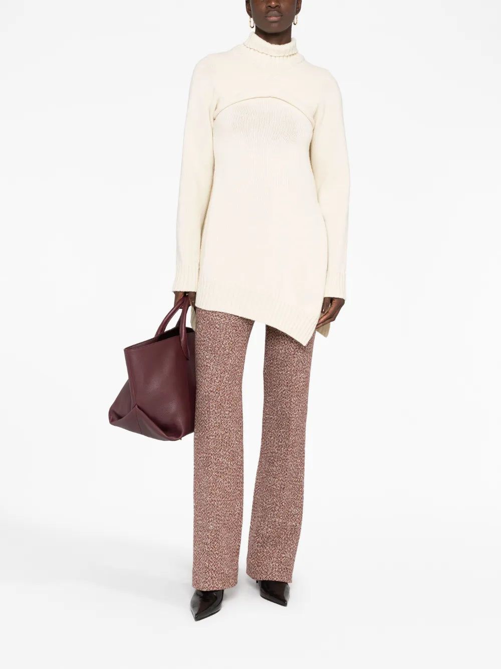 Detachable-Panel Ribbed-Knit Jumper