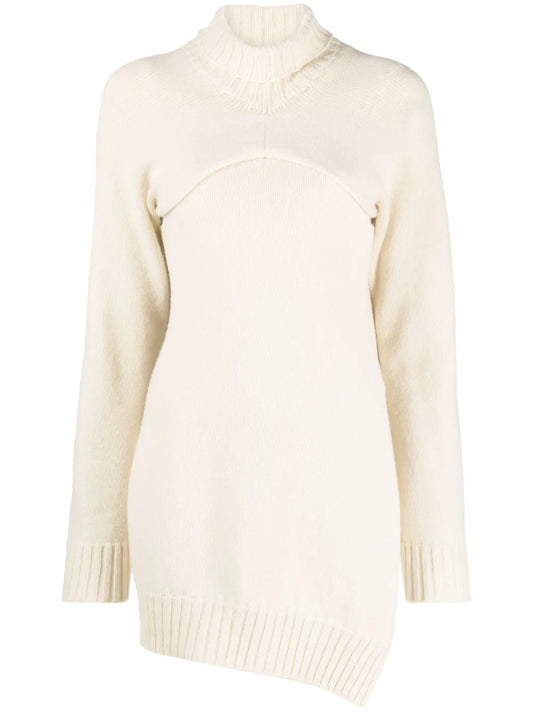 Detachable-Panel Ribbed-Knit Jumper