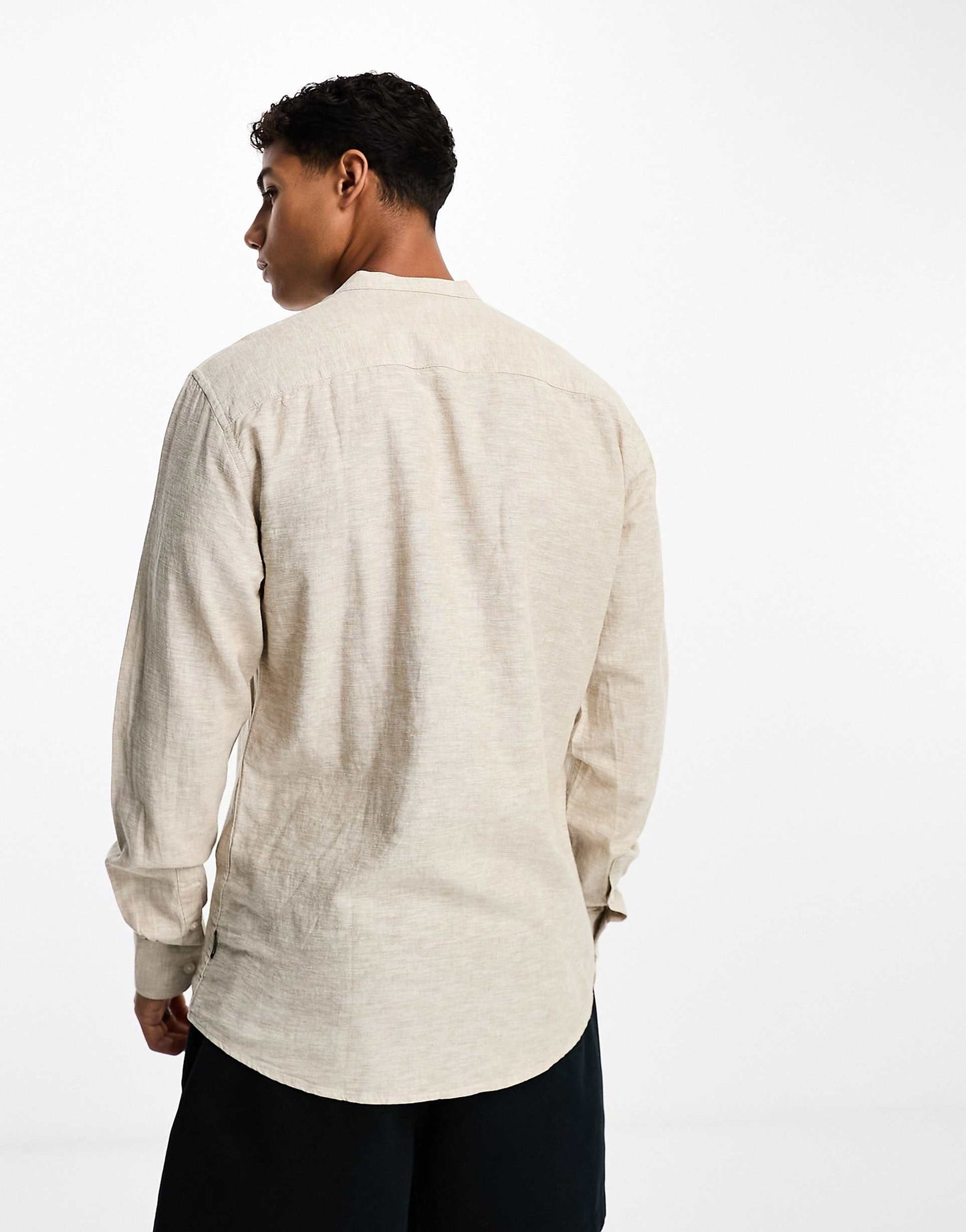 Linen Mix Grandad Collar Shirt