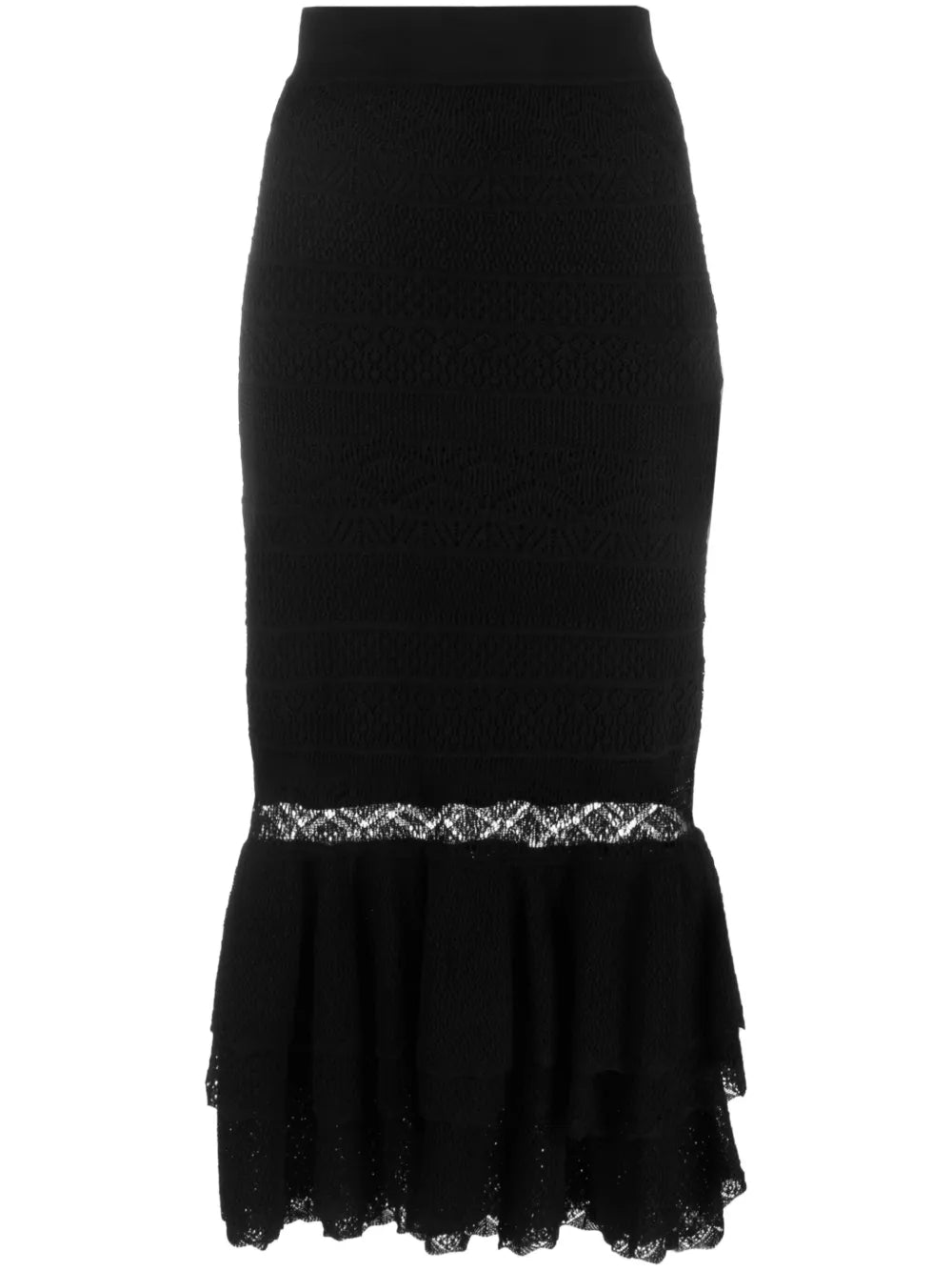Pointelle-Knit Ruffled Midi Skirt