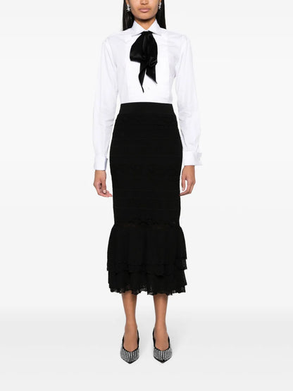 Pointelle-Knit Ruffled Midi Skirt