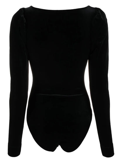 Velvet-Finish Long-Sleeve Bodysuit
