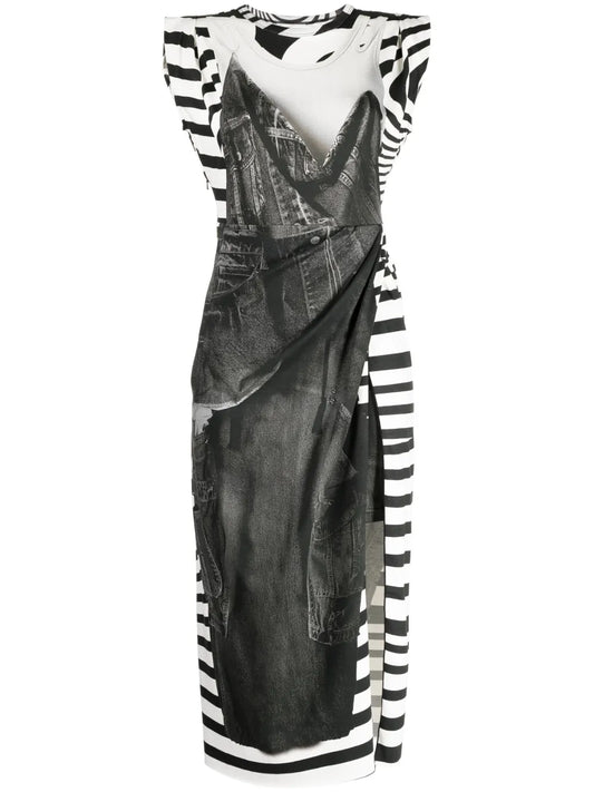 Graphic-Print Sleeveless Midi Dress